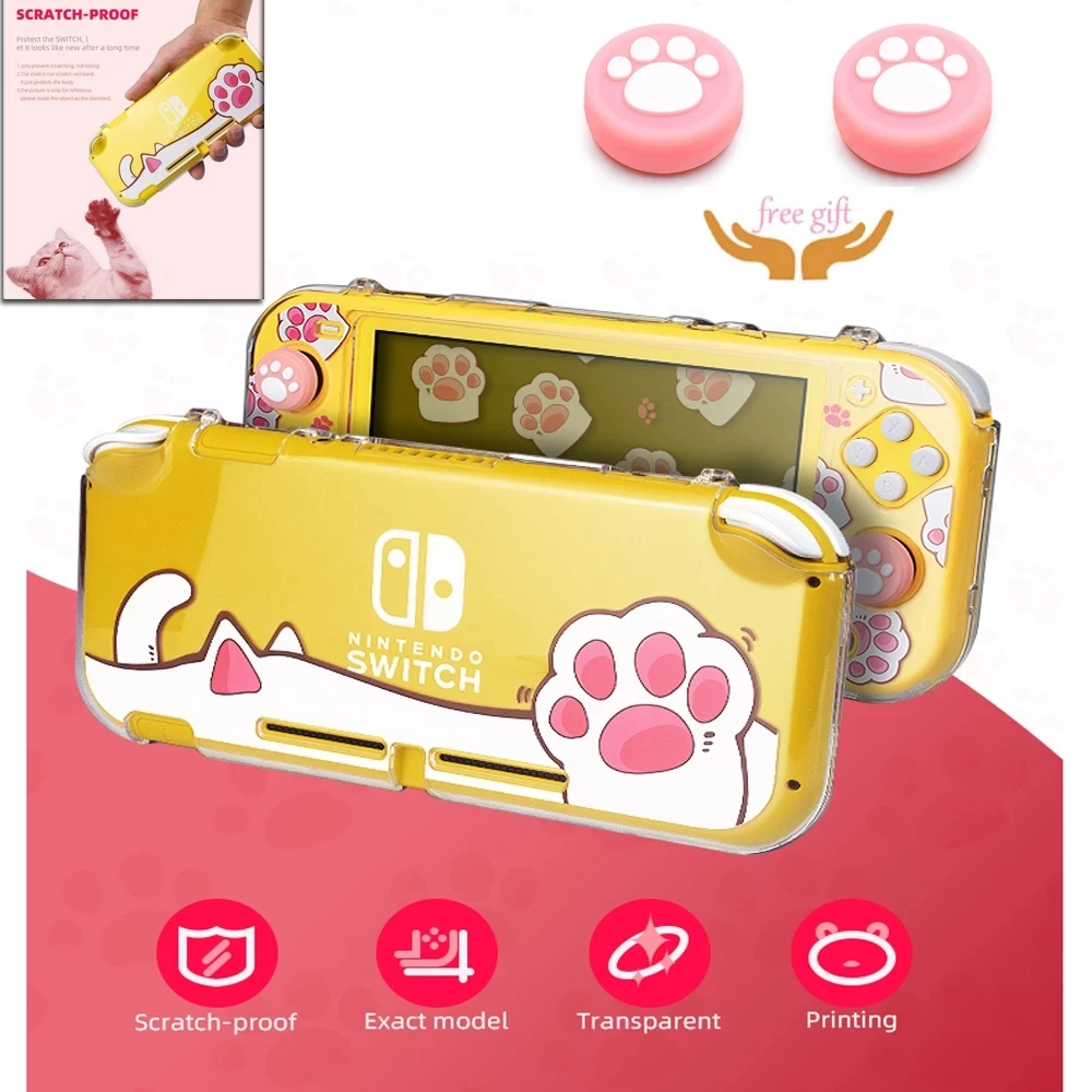 4 in 1 Protective Cover Case Cat Paw Skin Shell Protecor 2 Analog ThumbStick Grip with Screen Film For Nintendo Switch Lite