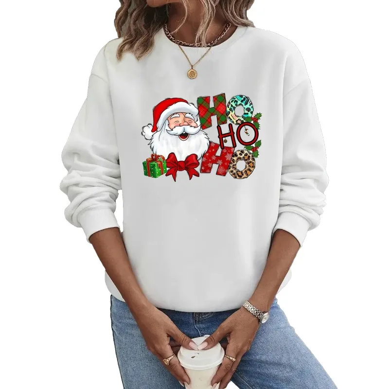 크루넥 후드 크리스마스 긴팔 핫 산타클로스 프린트 스웨트셔츠 스트리트웨어 여성 스웨트셔츠 의류