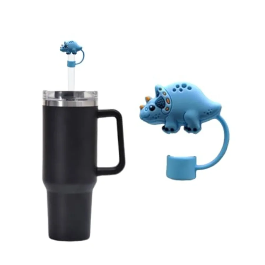 

1Pc 10mm Dinosaur Cover Cap for Stanley Cup Accessories Silicone Cute Topper for Boys 3040 Oz Tumblers Straw Cover Protector B