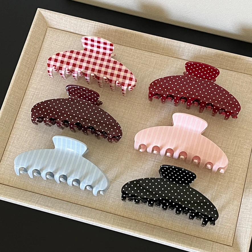 

Fashion Large Hair Claw Clips for Women Girls Retro Checkered Polka Dot Strong Hold Non-slip Hair Accessories for Everyday Wear