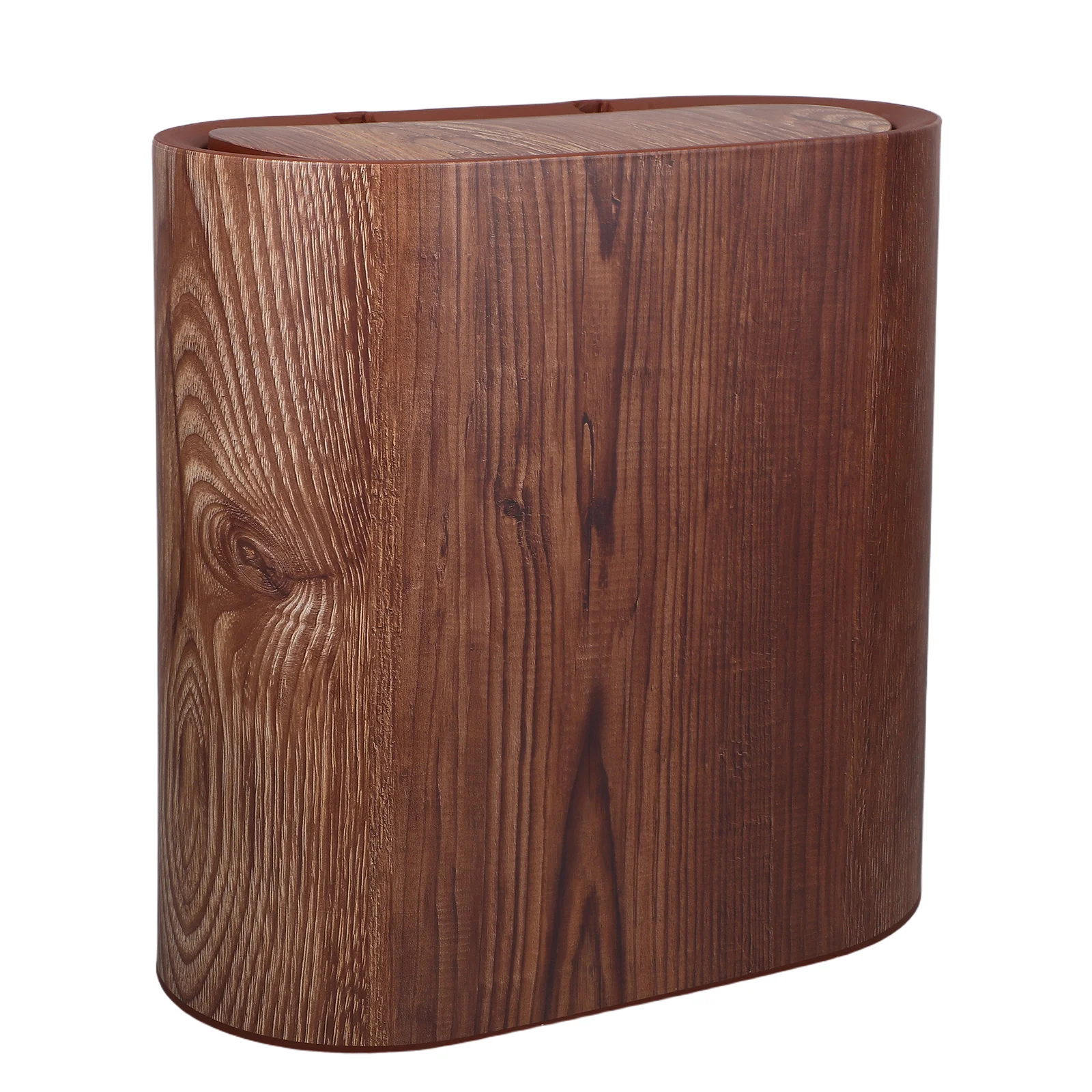 

Wood Grain Trash Can 14L Slim Design for Tight Spaces Modern Lidded Garbage Bin Bathroom Bedroom Hotel Decorative Use