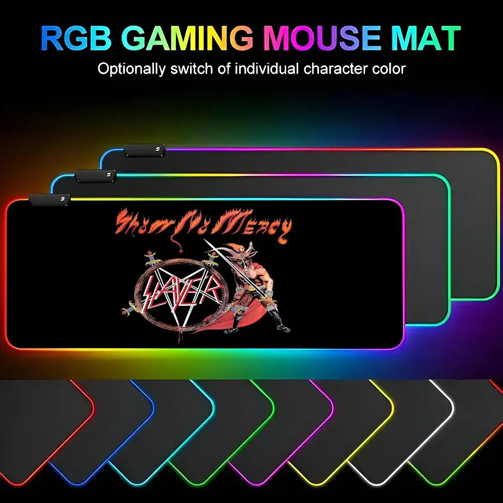 Slayer Heavy Metal Rock Band Mouse Pad Gamer RGB Deskmat Keyboard Mat Gaming Laptops LED Mousepad Desk Protector Anime Mause Mat