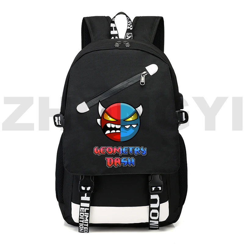 

Game Angry Geometry Dash School Backpack for College Students Anti-theft Laptop Back Pack USB Charging Schoolbags Large Bookbag