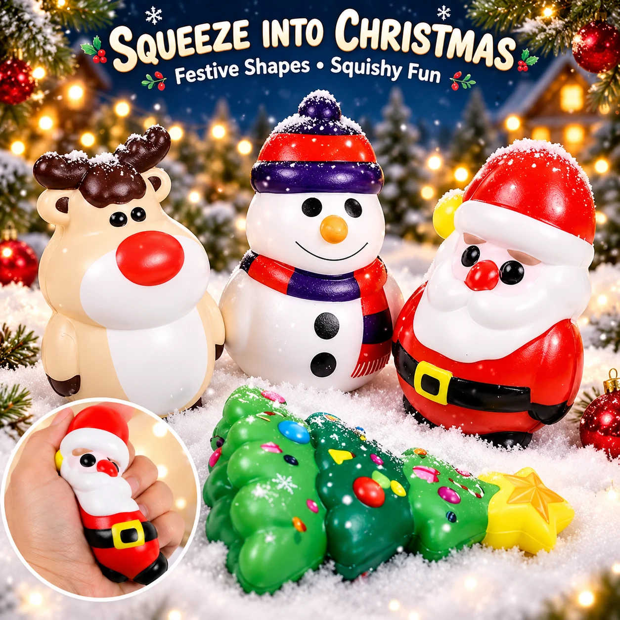 4Pcs PU Squishy Anti Stress Reliever Toy Doll Santa Claus Reindeer Christmas Gift Slow Rebound Antistress Squeeze Toy