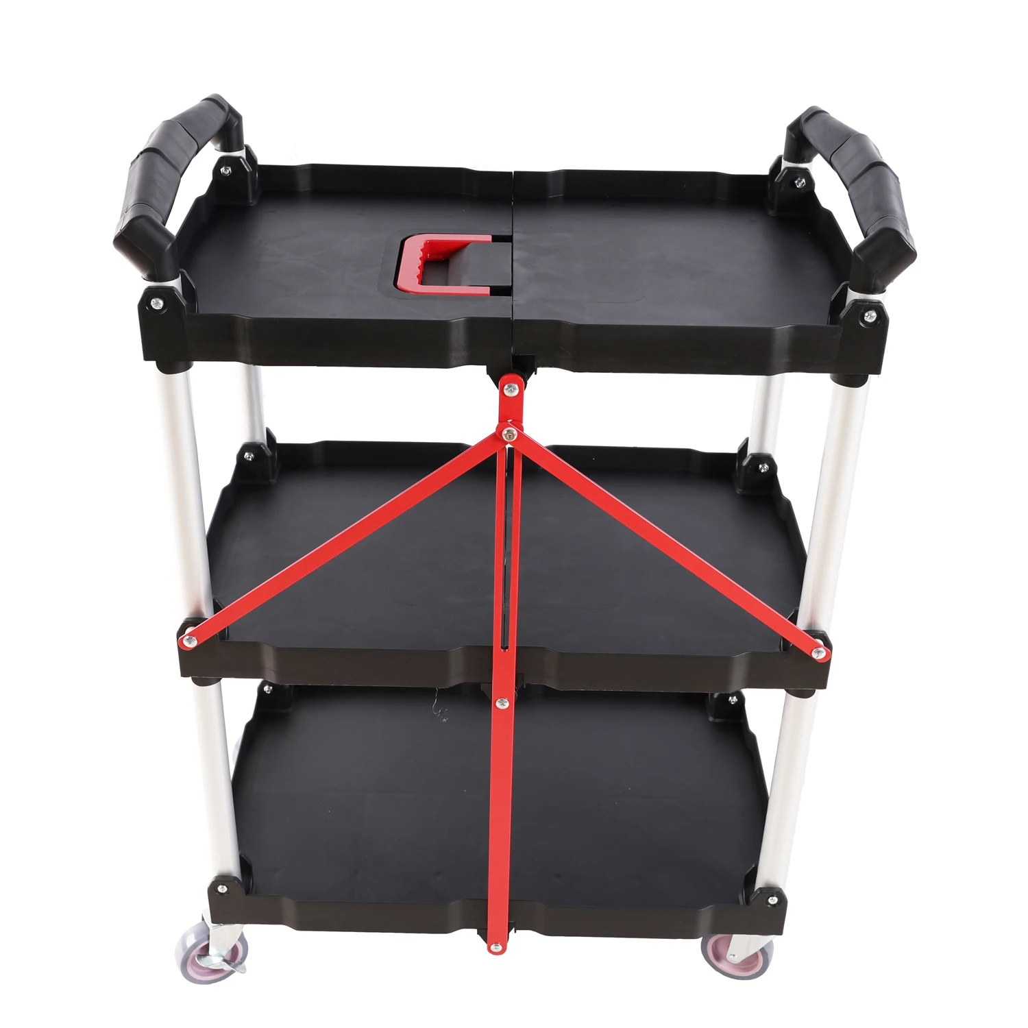 Folding service car with wheels, three-layer practical trolley, folding storage cart, suitable for family, garage, restaurant, h