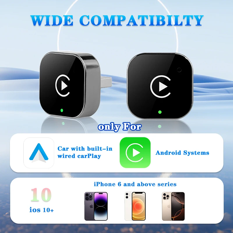 Wireless CarPlay Android Auto Adapter, Mini USB Dongle Plug & Play - Convert Wired CarPlay/Android Auto to Wireless for VW Toyot