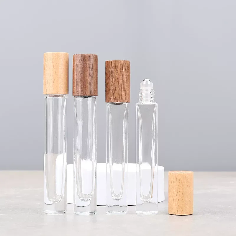 Wholesale 10ML Empty Perfume Bottles Wood Cap Thick Glass Spray Roller Bottles High-grade Air Freshener Containers Packaging