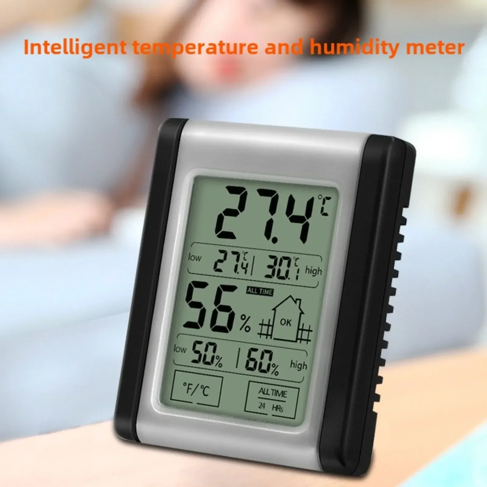 Temperature and Hygrometer High-Precision Indoor Household Temperature and Humidity Meter Touch Screen with Magnetic Attraction