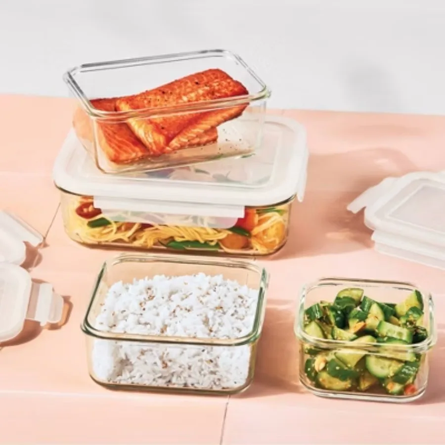 Clear Glass Food Boxes 8-Pc - 4-Lid Set, Freezer Safe & Microwave & Dishwasher Safe Kitchen Organizer