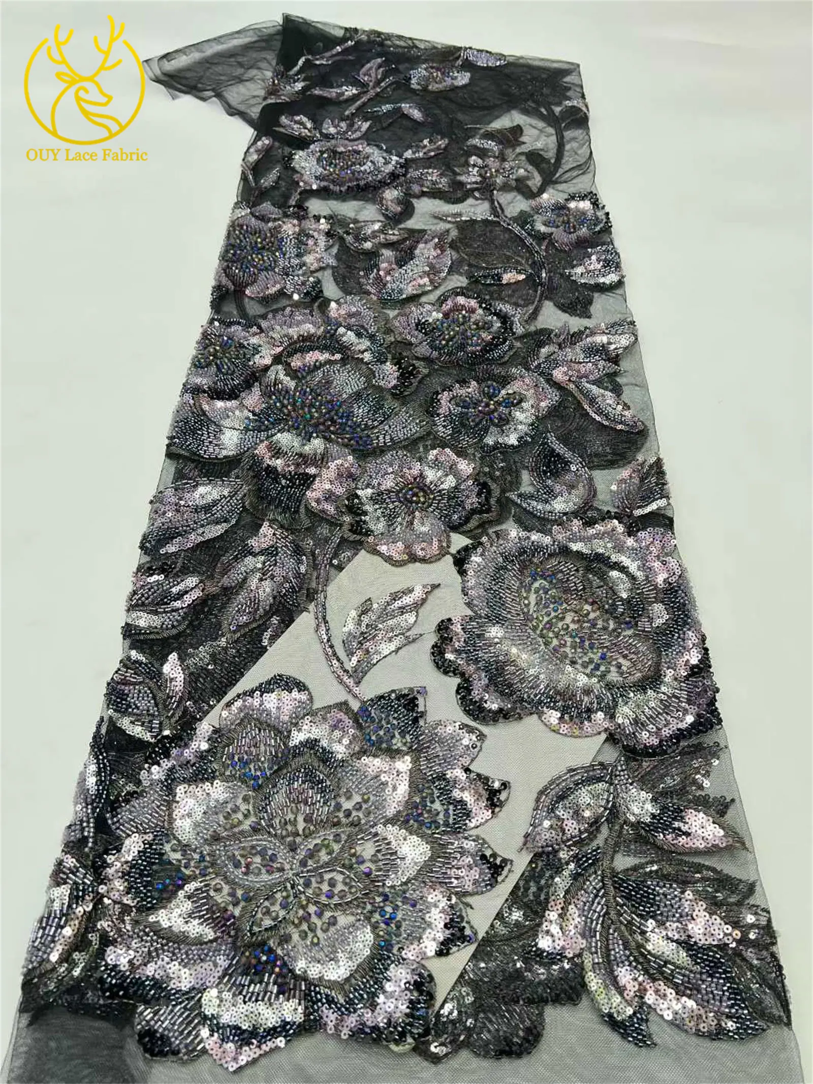 High-End-Kleid, afrikanischer handgefertigter Perlen-Spitzenstoff, 2026, Nigeria, französische Pailletten-Stickerei, Spitzenstoff, Hochzeitskleid, Nähmaterial – Detail 9