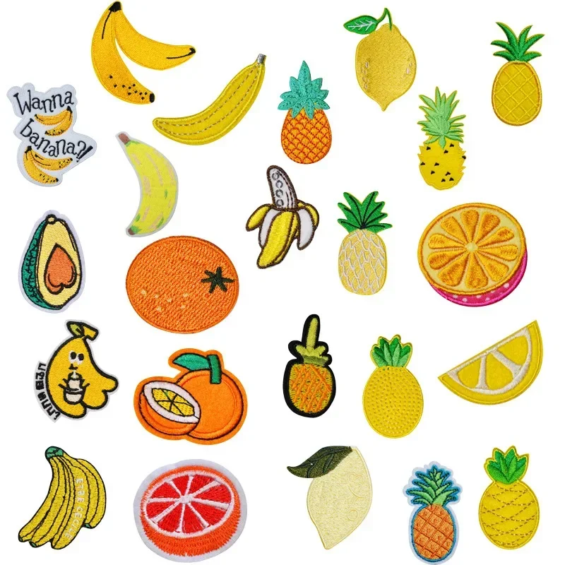 Cartoon Fruits Embroidery Iron on Patch Pineapple Banana Orange Lemon Cute Cloth Appliques Thermoadhesive Stickers for Garments