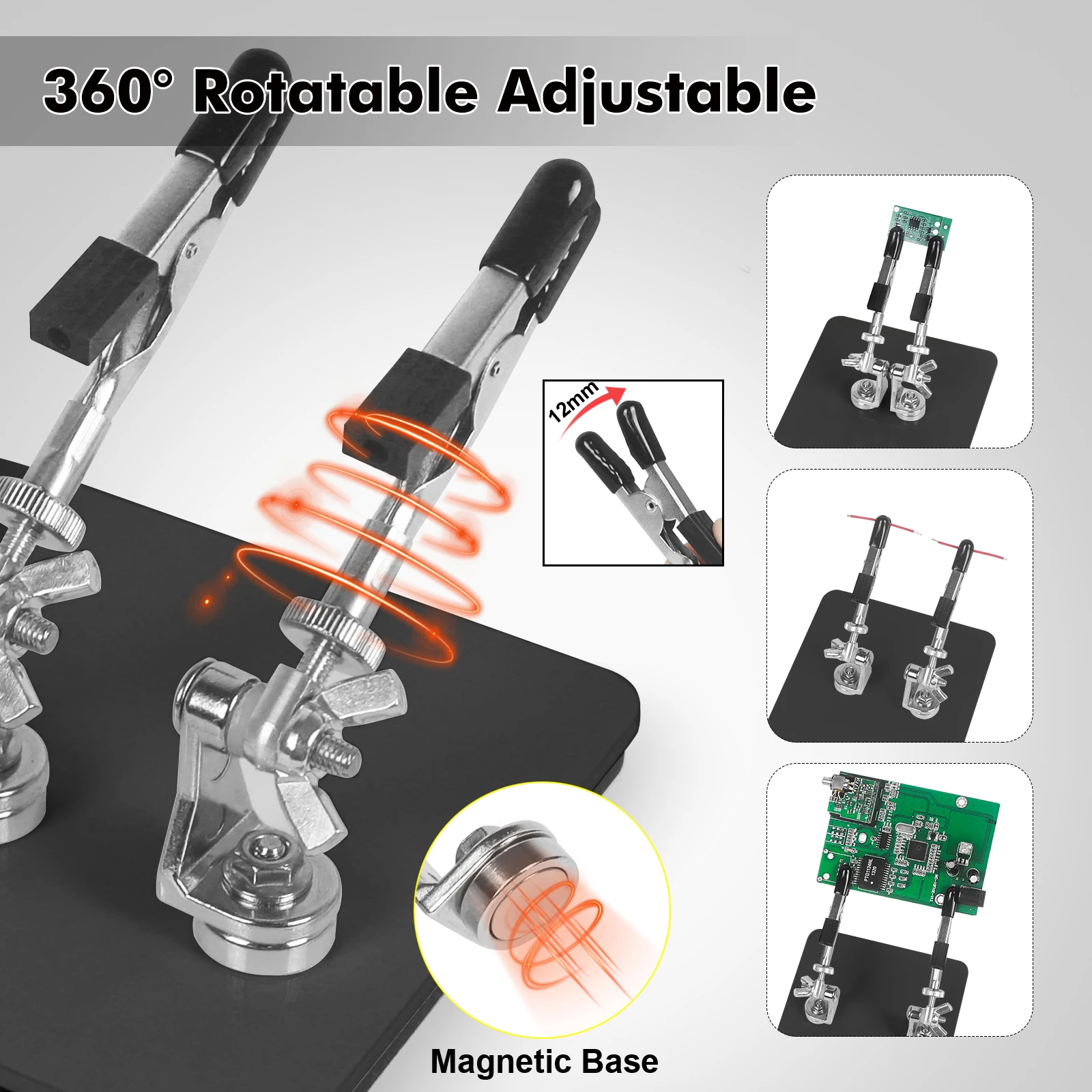 NEWACALOX alat solder tangan ketiga, alat perbaikan elektronik lengan logam fleksibel klip buaya, alat solder tangan ketiga magnetis