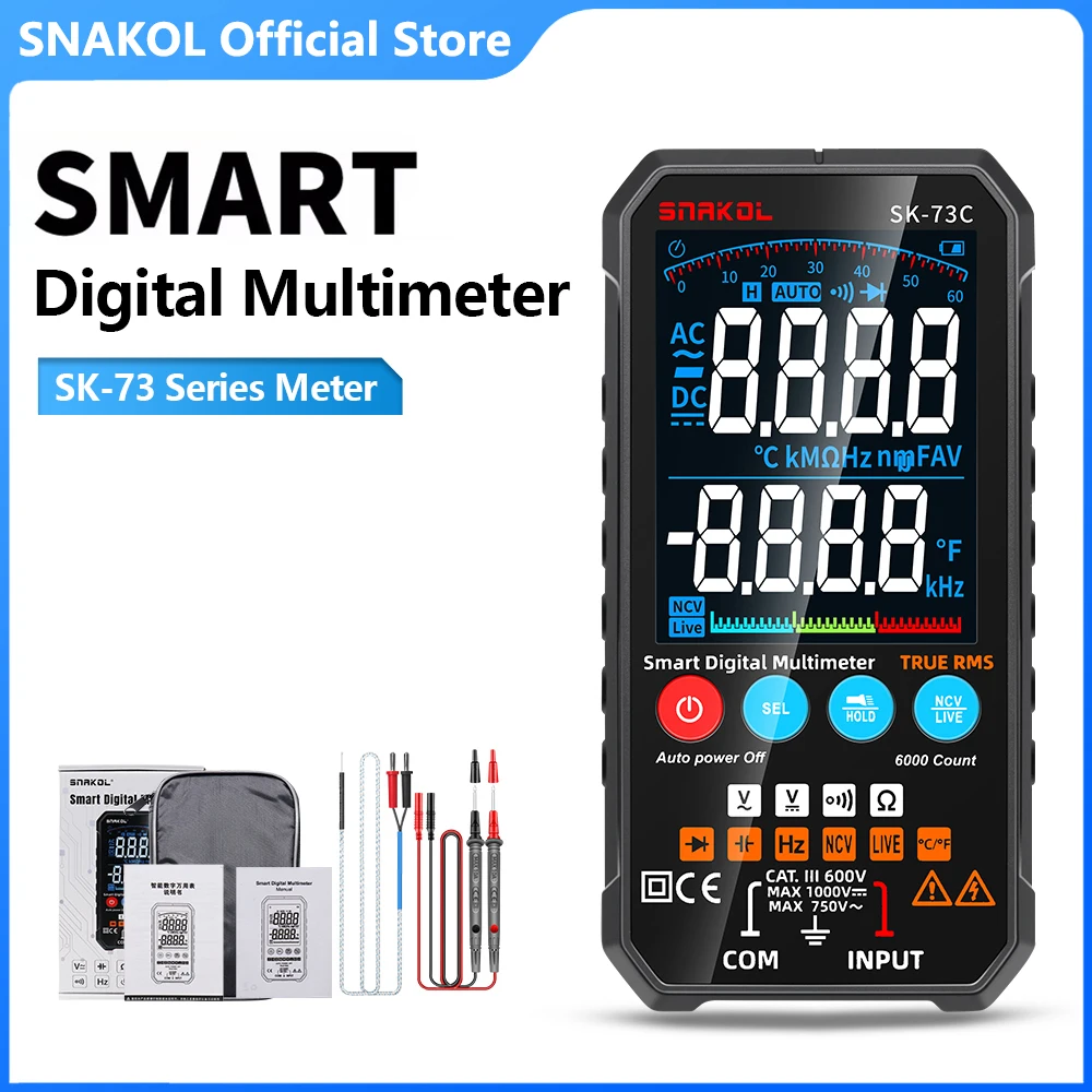Snakol SK-73B Mini Digital Multimeter Smart Electrician Tester DC/AC Voltage Capacitance Ohm Diode NCV Professional Multitester