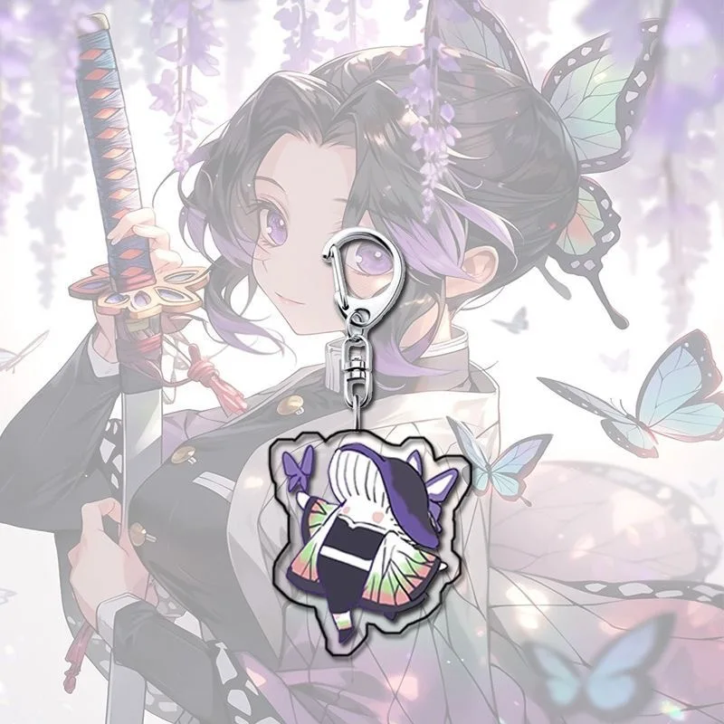 أنيمي شيطان القاتل الاكريليك مفتاح سلسلة Kochou Shinobu سلسلة مفاتيح مصنوعة من الأكريليك على ظهره قلادة اكسسوارات الديكور Keyrings هدية #2