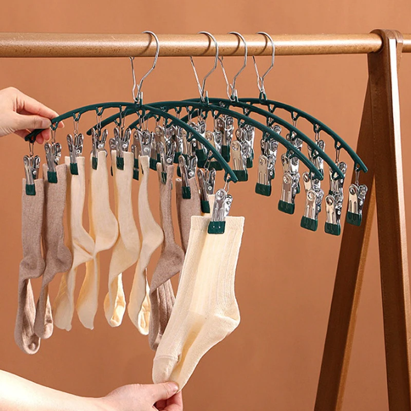 Stainless Steel Clothes Drying Hanger Windproof Clothing Rack 10 Clips Sock Laundry Airer Hanger Underwear Socks Holder Hangers