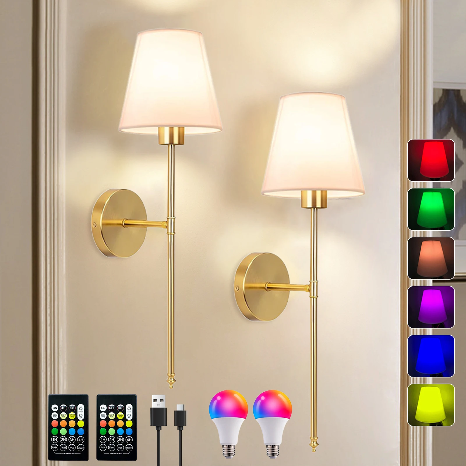 

Nordic Wall Lamp LED Recharge RGB Bulb Removable Wireless For Bedroom Corridor Hallway Study Dining Room Indoor Luminaire Lights