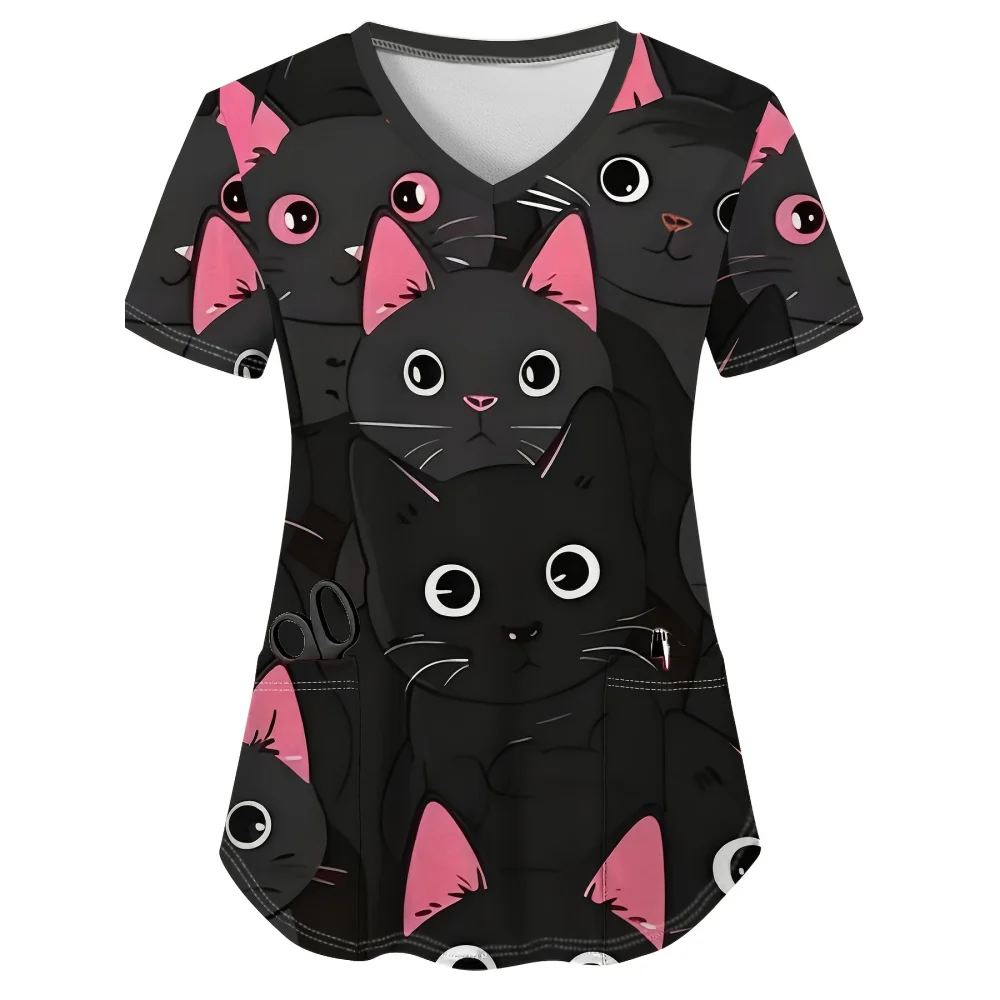 ممرضة موحدة امرأة الحيوان نمط الطباعة مريحة الطبيب البيطري فرك موحدة موضة قصيرة الأكمام مع جيب موحدة ممرضة امرأة #5