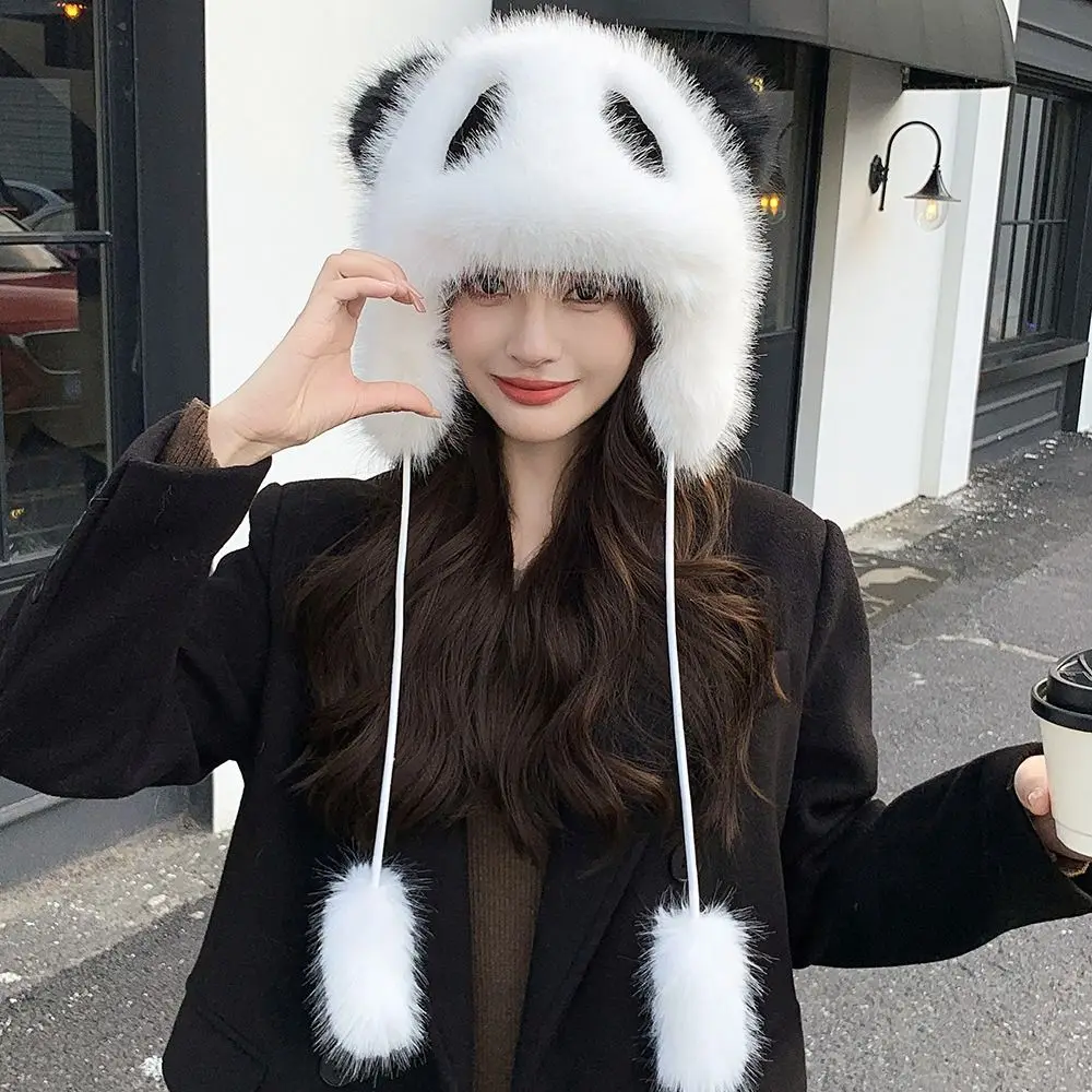 Comfortable Animal Plush Panda Hat Fashion Design Cloth Accessories Cartoon Fleece Hat Cartoon Muffler Ear Protection Hat Boy