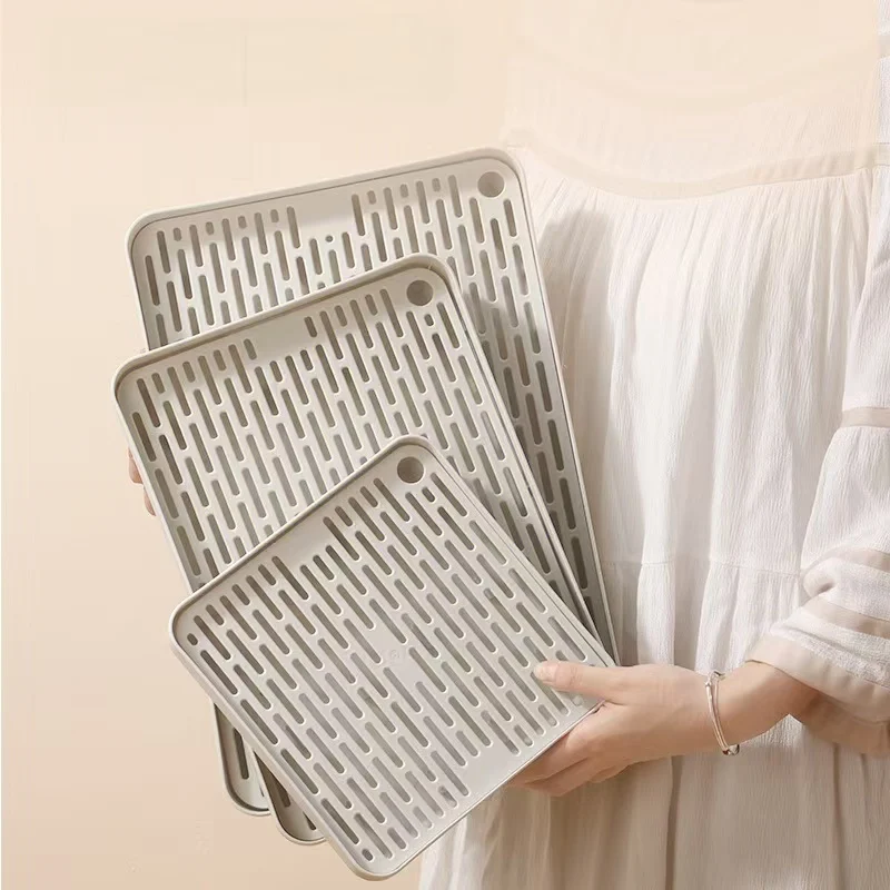 طبق تقديم كوب ماء استنزاف غسل تجفيف مستطيل لمستلزمات المطبخ صينية الشاي طبقة مزدوجة ملحقات المطبخ البلاستيكية