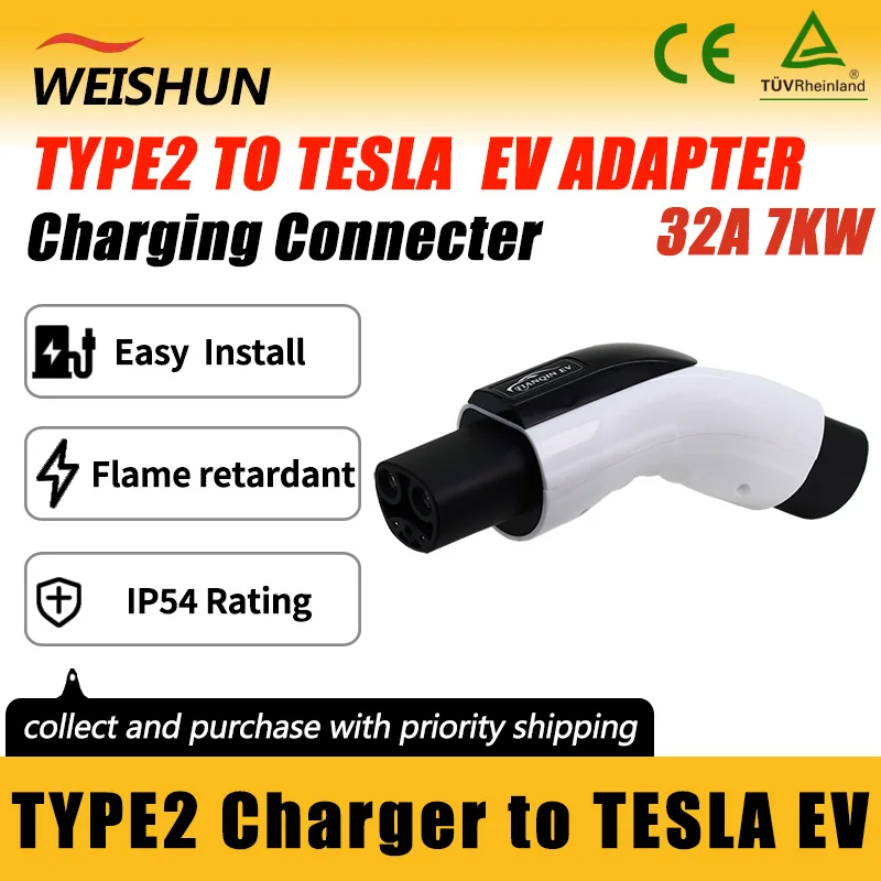 

Type2/IEC62196-2 to Tesla EV Adapter Electric Vehicle Charger Connecter for 16A/32A Type2 Charger to Tesla Electric Car Adapter