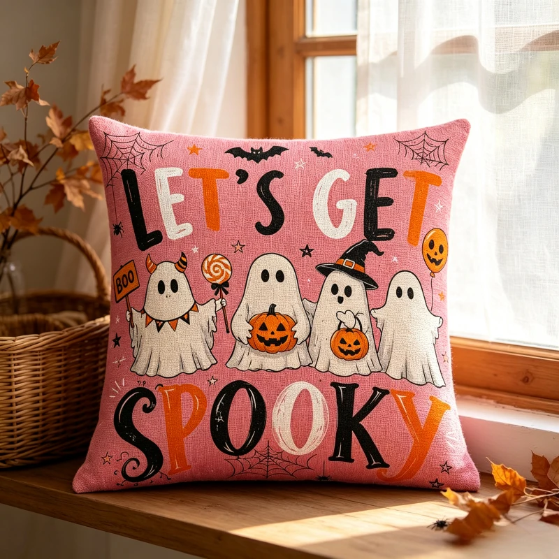 4 Pack Halloween Throw Pillow Covers, Pumpkin Ghost Square Cushion Covers, Fall Farmhouse Sofa Home Decor, Inserts Not Included
