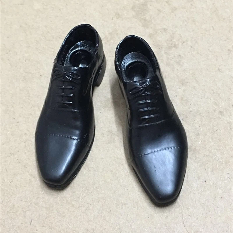 1/6 escala masculino dedo do pé redondo terno sapatos modelo soldado sapatos de couro sólido caber 12 ''pés destacáveis figura ação corpo bonecas coletar