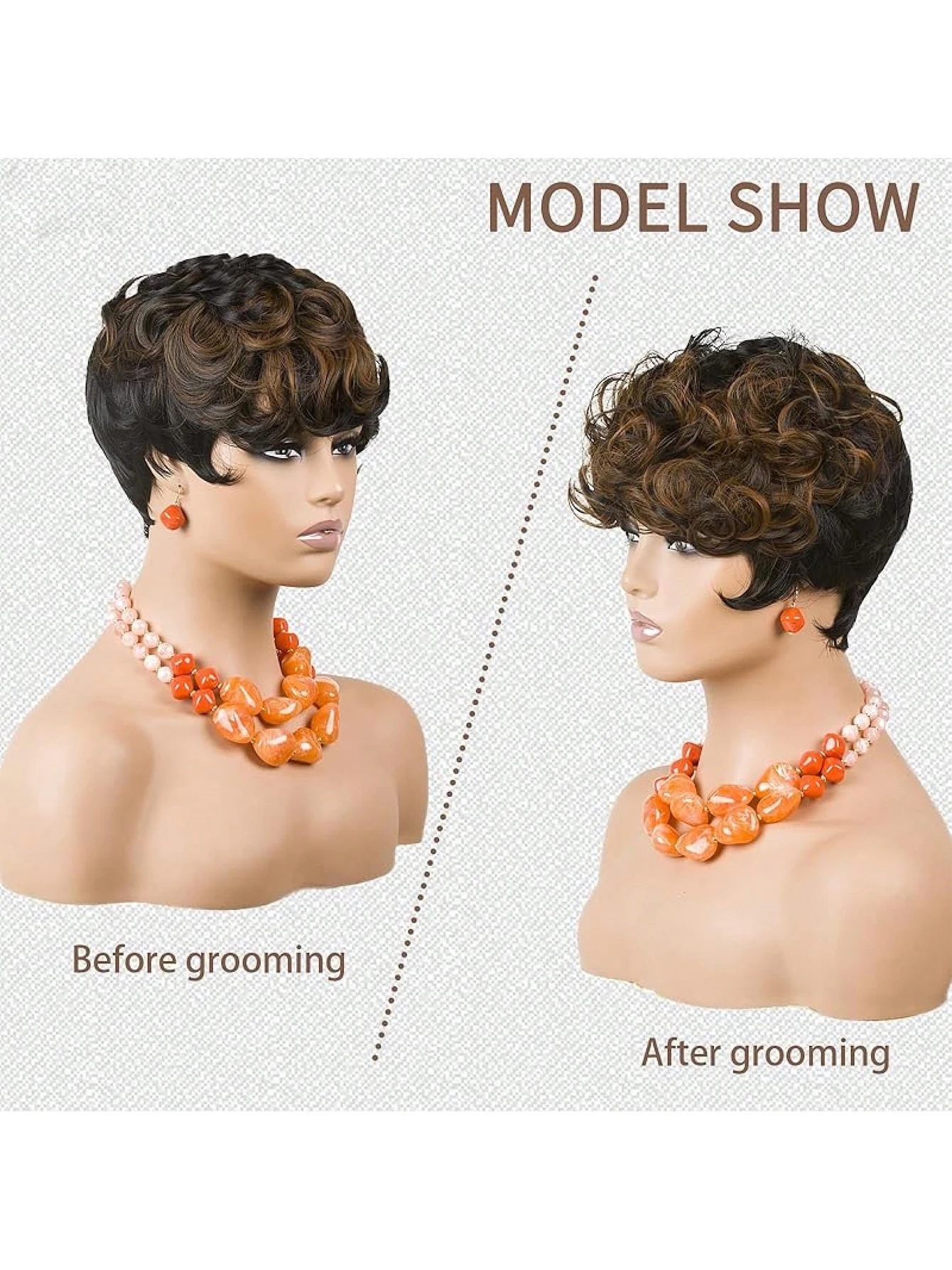 Short Pixie Wigs Short Brown Black Curly Pixie Wigs Synthetic Hair Wigs  Natural Wavy Brown Black Pixie Cut Wig Short Curly image 5