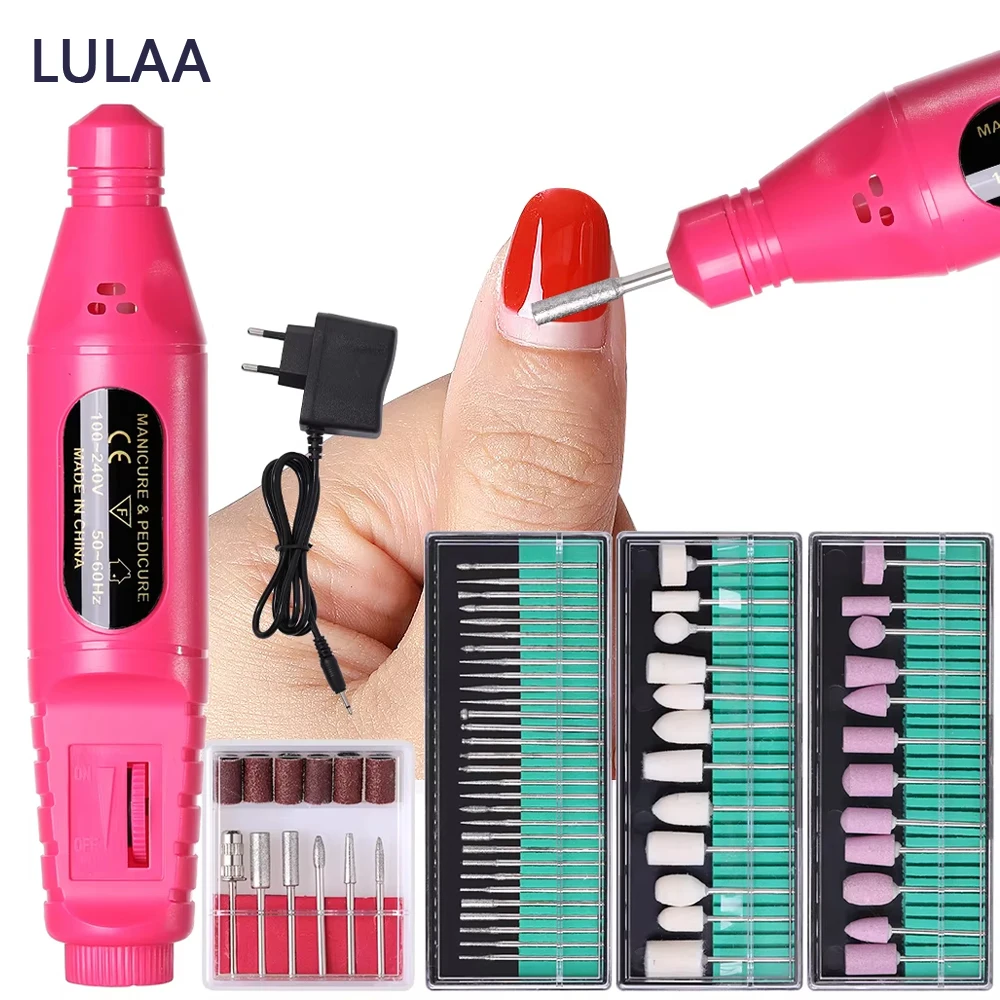 LULAA Kit de Brocas Elétricas para Unhas 6 em 1, Removedor de Esmalte, Polidor, Manicure, Lixa de Unhas Portátil, Equipamento de Perfuração de Unhas, Ferramentas em Forma de Caneta, Máquina, Presentes