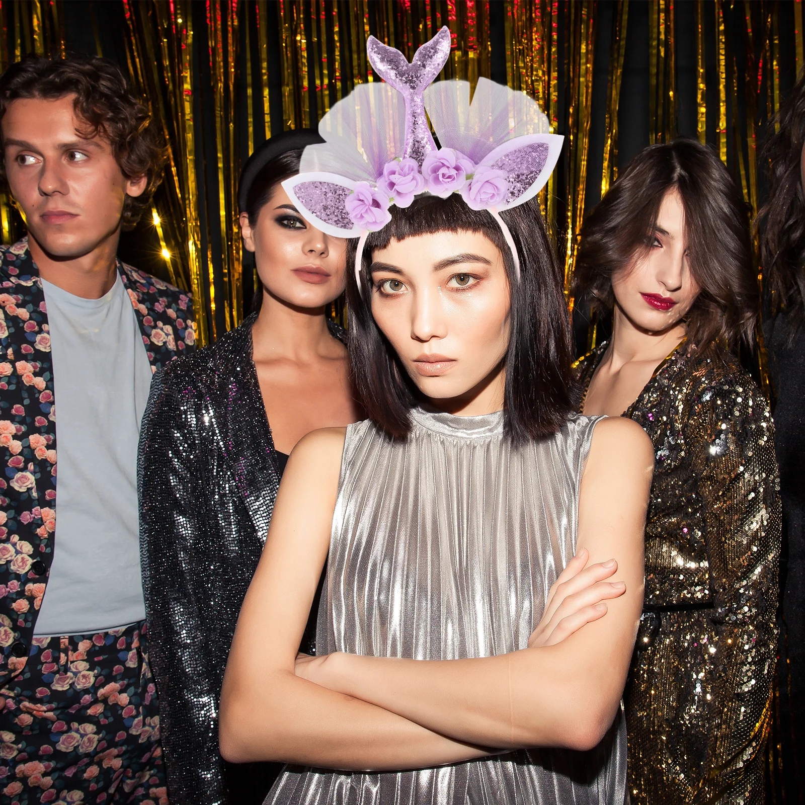 

2Pcs Sparkly Mermaid Tail Hair Decor Headband for Little Girls Birthday Masquerade Theme Party Event Wear Lovely Gift Idea