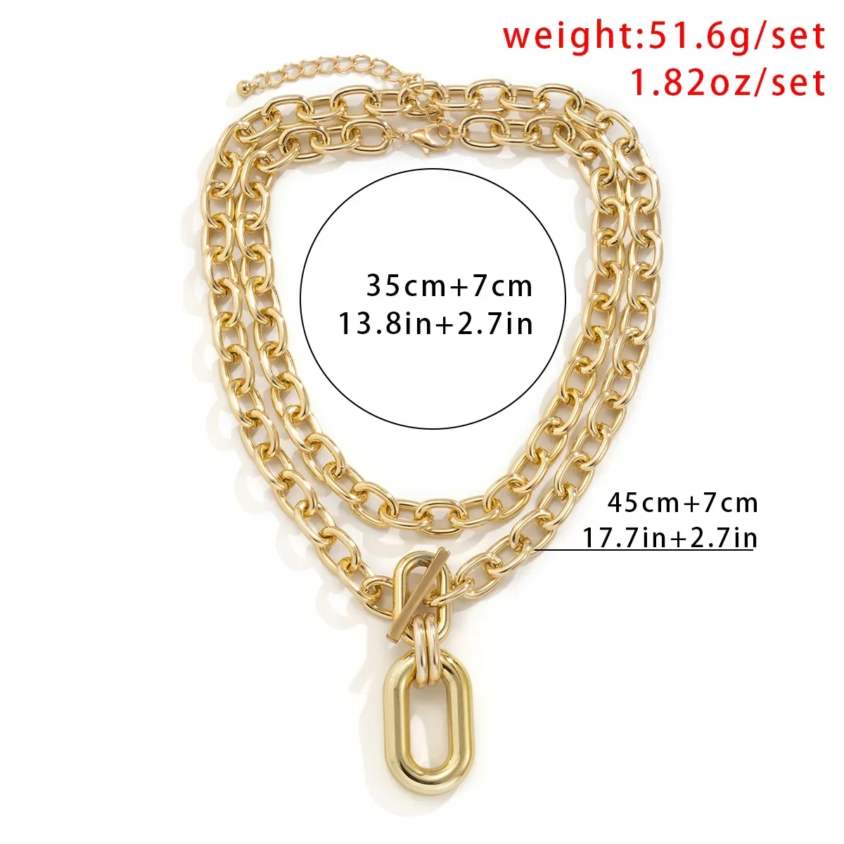 Exaggerate Big Double Layer Metal Chain Choker Necklace for Women Men Hip Hop Punk OT Buckle CCB Pendant Necklaces Jewelry Gifts