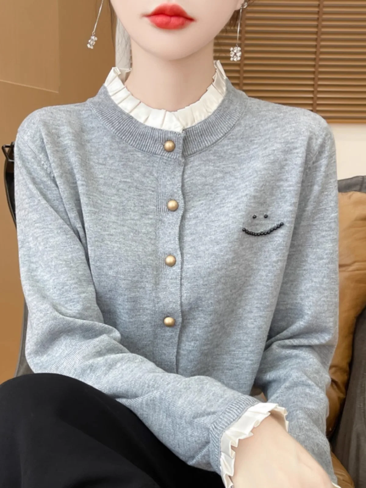 2024年春秋新作 スレ レディース ニット オープンカーディガン ルーズ ロング丈 ラウンドネック セーター アウター おしゃれ ベースレイヤー