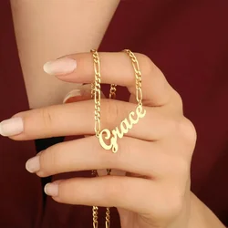 Custom Name Necklace For Women Stainless Steel Personalized Name Necklaces With Figaro Chain Choker Pendant Women Menn Gift