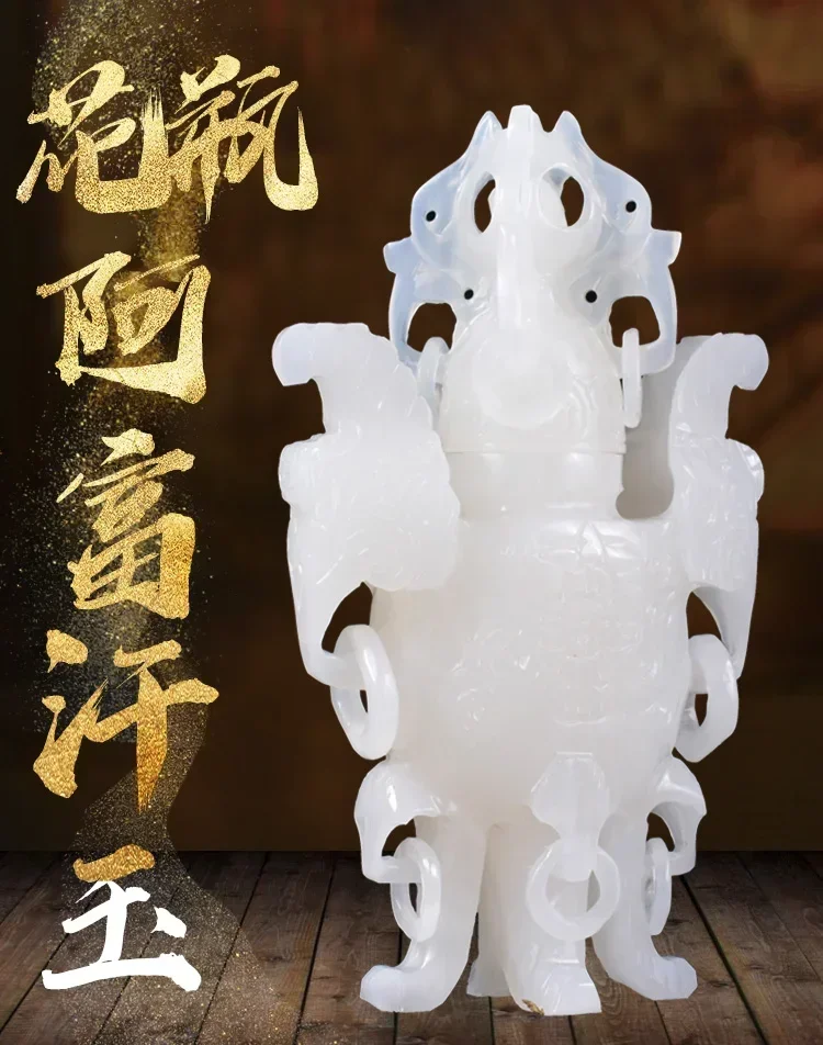 Pure hand-carved natural Afghan jade vase ornament, Ping An Ruyi pair, living room wine cabinet entrance decoration Hot sales