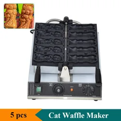 Household 220V 110V Cat Shape Taiyaki Waffle Maker Baker 5 pcs Mini Cute Cat Hug Fish Waffle Cake Baking Machine Commercial