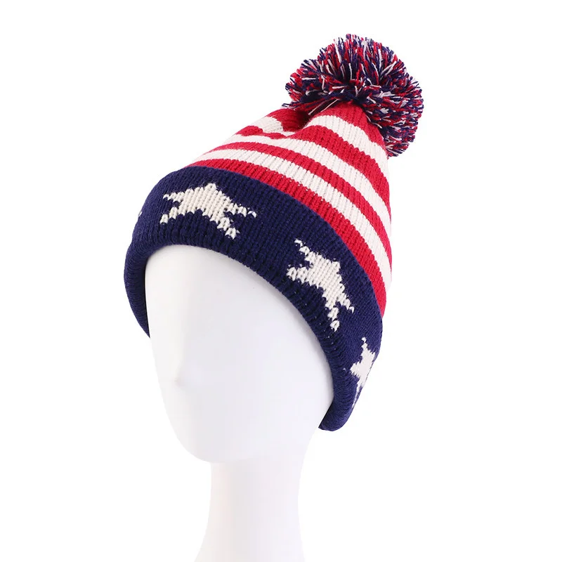 Winter Knitted Wool Cap British American Flag Hat Ear Warmer Cap Crochet Knit Cap Unisex Skullies Beanies Warm Outdoor Ski Caps