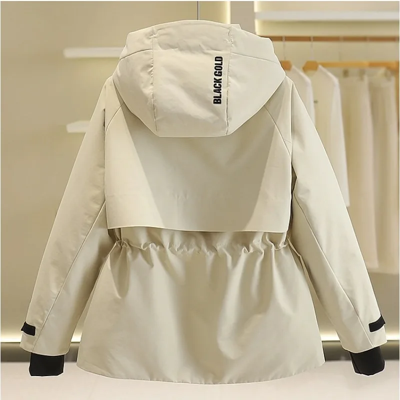 Women's Down Jacket Outdoor Mountaineering Windbreaker Coat Fitted Waist Windbreaker Wind Shell Parka Mid-length White Duck Down