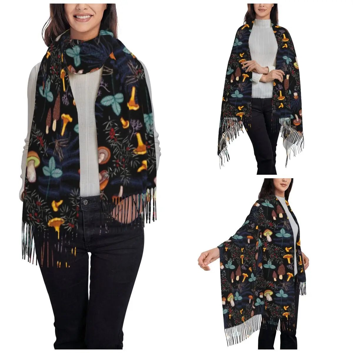 Dark Wild Forest Mushrooms Shawl Wrap for Womens Winter Warm Long Soft Scarf Pashmina Shawl Scarves