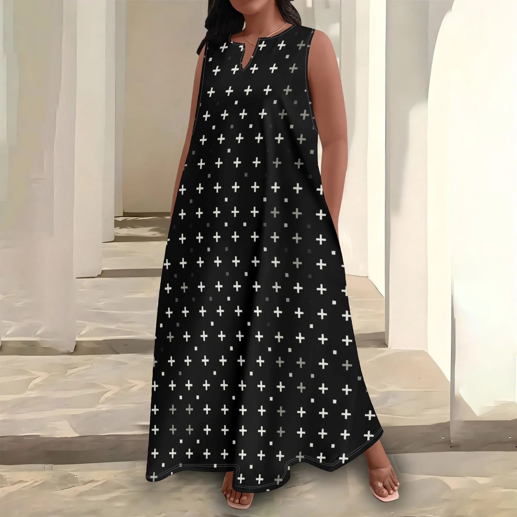

Plus Size Boho Maxi Dress for Women | Loose Fit A-Line Sleeveless Summer Gown with Pockets XL-6XL