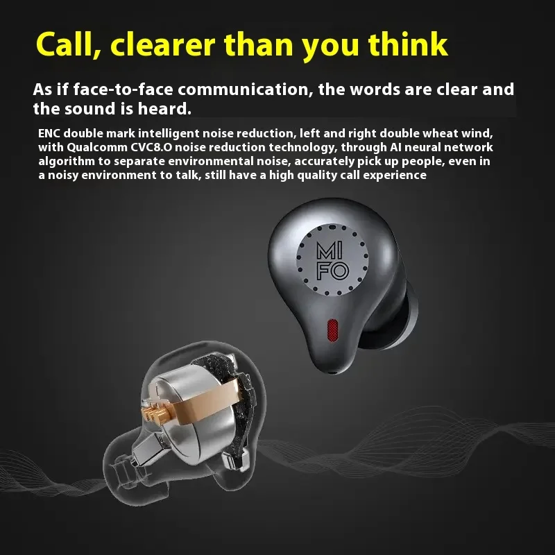 Mifo O5 3 سماعات لاسلكية في الأذن للحد من الضوضاء بلوتوث 5.4 سماعات أذن مقاومة للماء عمر بطارية طويل سماعات رأس رياضية مخصصة