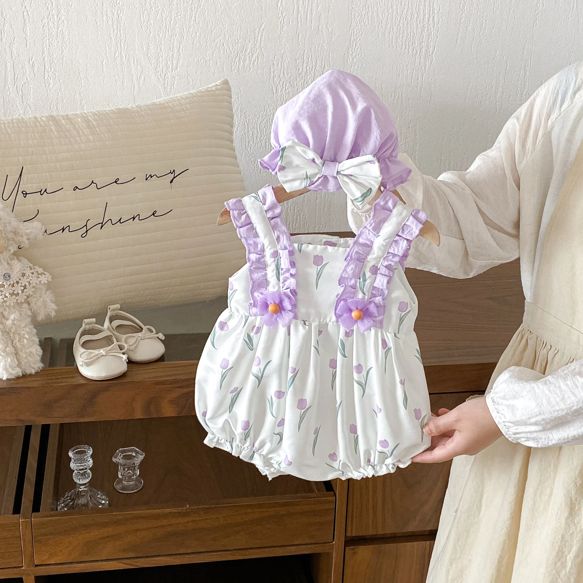 

Летний детский комбинезон-боди с принтом тюльпанов в стиле кросс-бордер, для девочек, в стиле принцессы