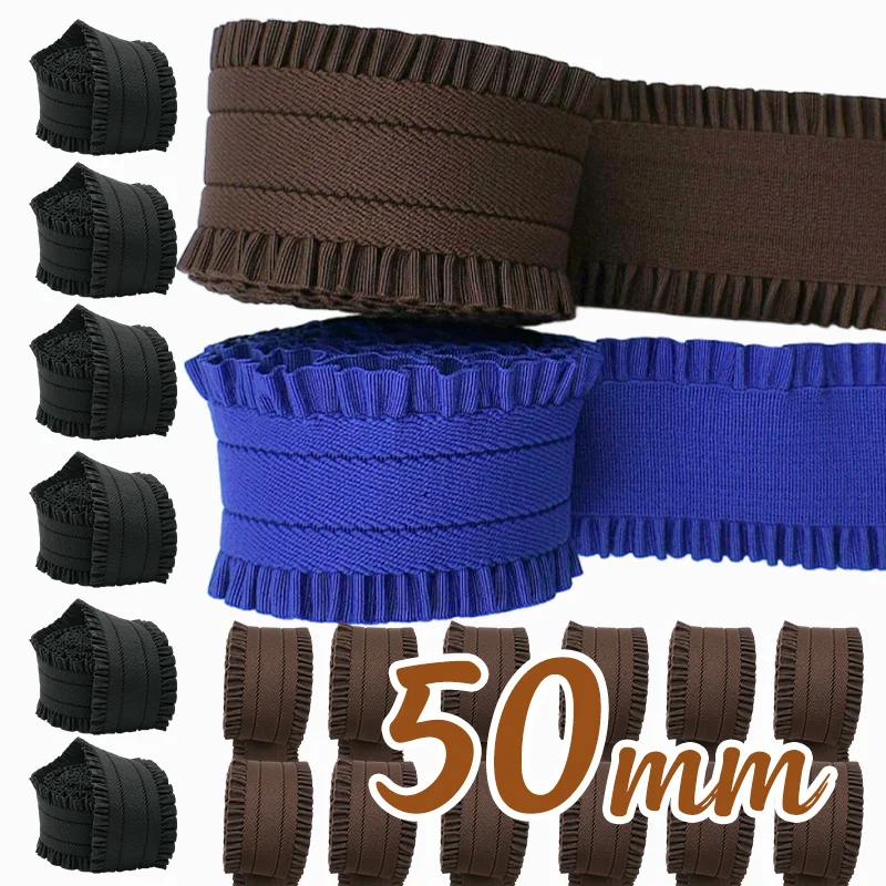 

2/5Yard 50mm Double-Ruffle Elastic Band Waistband Lace Trim Rubber Bands Belt Garment Decoration Stretch Tape Sewing Accessories
