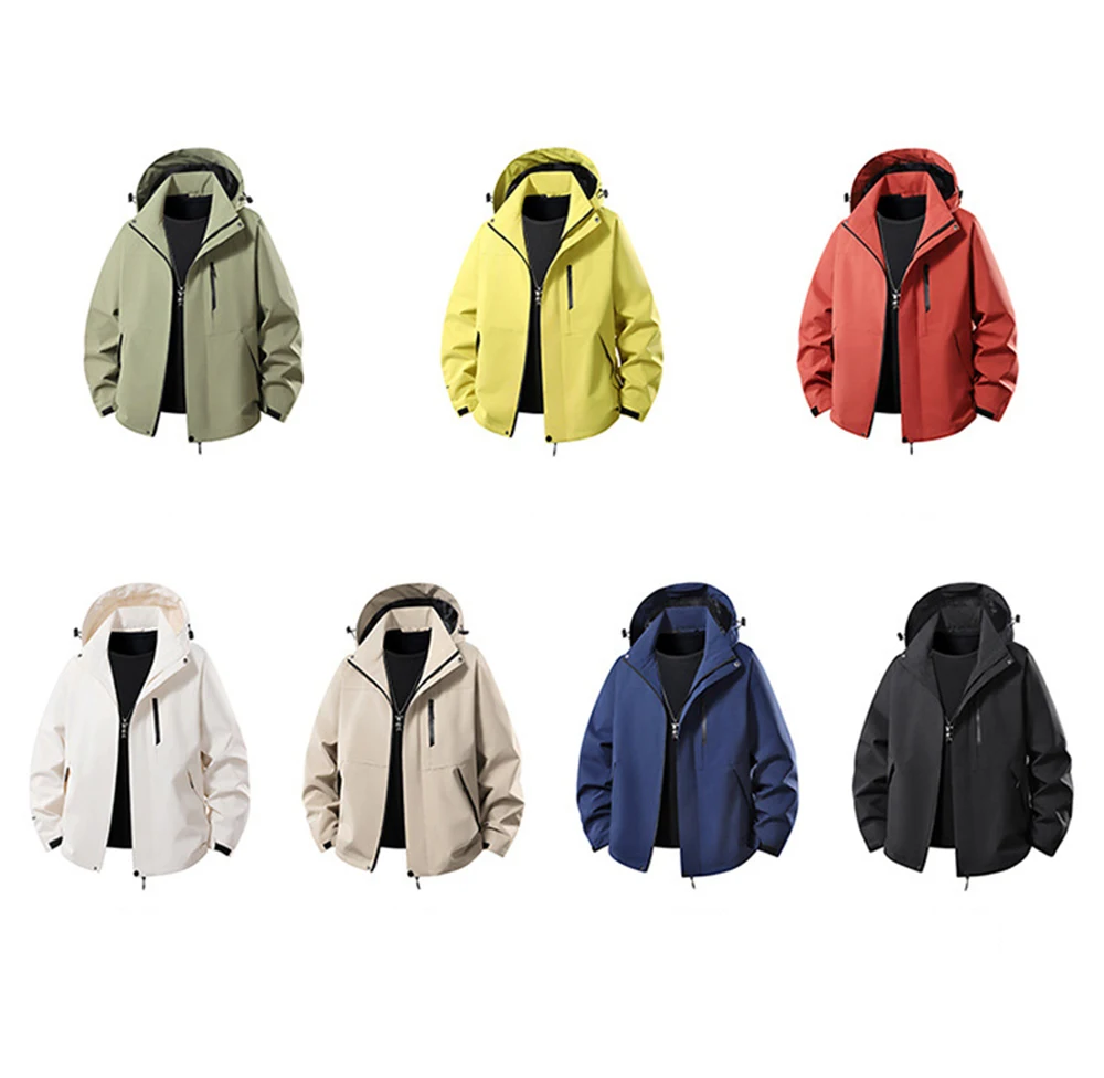 Men's Outdoor Windbreaker Jacket High-Quality Waterproof Detachable Hoodie Mountaineering Single Layer Zip Up Hardshell Jacket