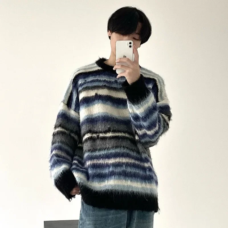 TINT ERA Striped Men\'s Knitted Sweater Men Top Harajuku Pullovers Sweaters and Jumpers Male Hip Hop Retro Japanese Streetwear