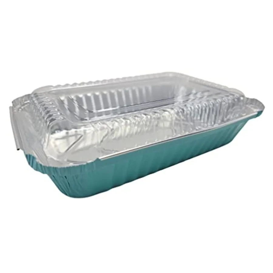 

Colored 1.5 LB Shallow Foil Oblong Pan w/Plastic Lid - Aluminum Pans with Lids for Commercial and Home Kitchens - Durable Foil