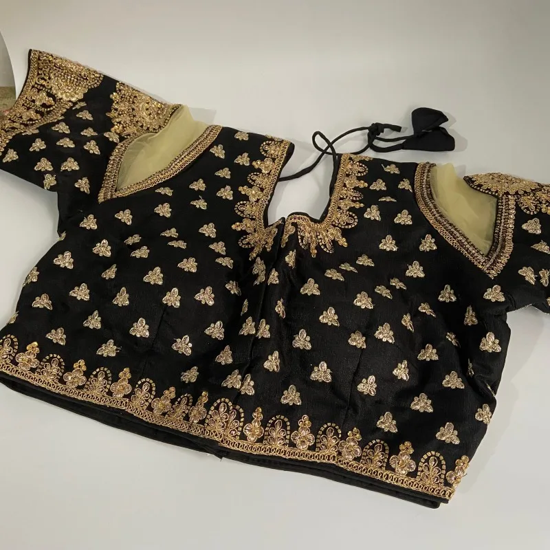 بلوزة ساري مصممة من Choli لحفلات الزفاف ملابس احتفالية بلوزة ساري جاهزة مع تطريز أسود أحمر أصفر غير قابلة للتمدد