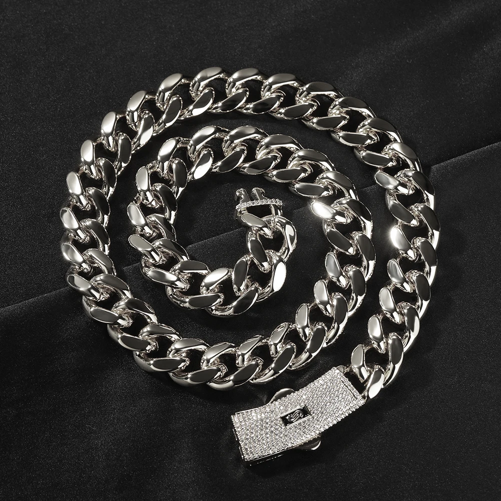 Uwin 8/10/12/14mm Stainless Steel Monaco Cuban Link Chain Necklace Iced Out CZ Box Lock Miami Bracelet Luxury Men Hiphop Jewelry