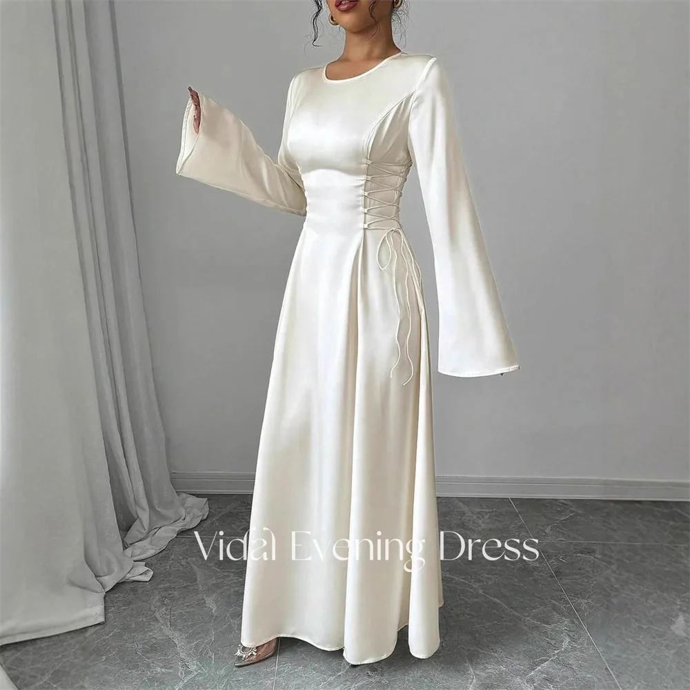 

Vindal New Design Arabian Evening Dress Waist Design Acetic Acid Dress Saudi Women's Clothing White Long Sleeved Robe