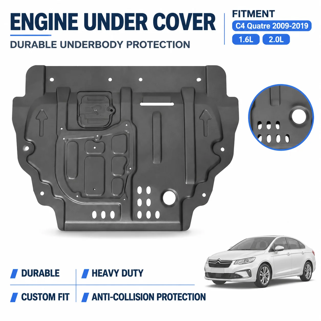 3D Skid Plate Fit For Citroen C4 Quatre 2009-2019 1.6L 2.0L Heavy Duty Underbody Protection Anti Collision Design Custom Fit