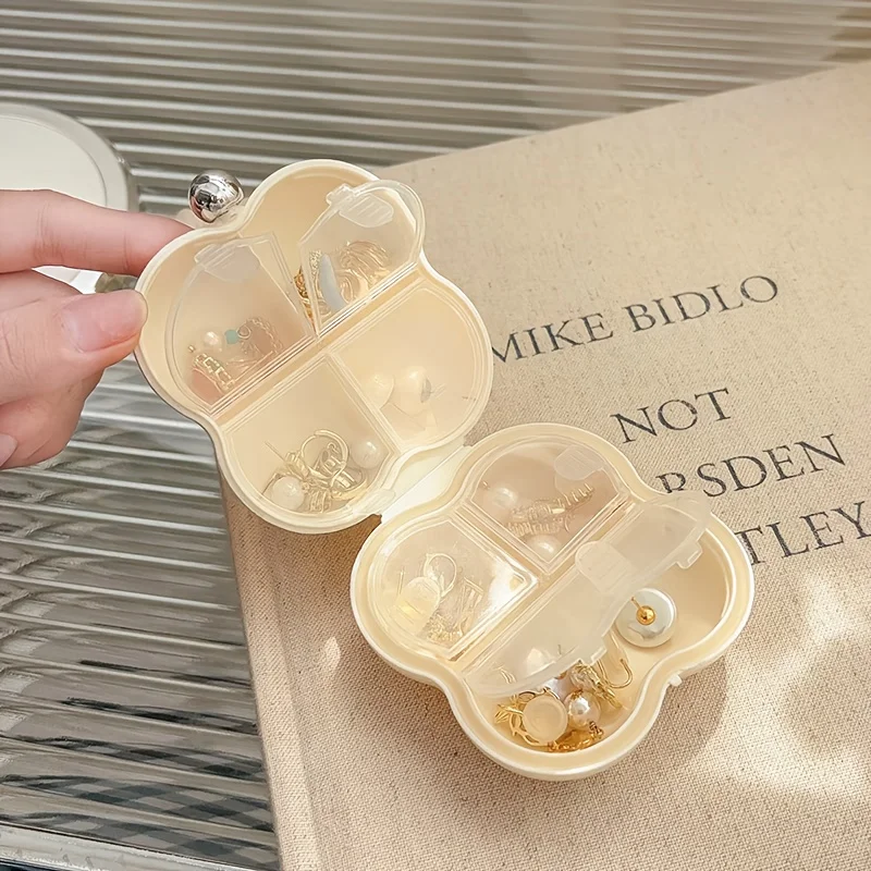 Cloud-Shaped Mini Jewelry Storage Box - Portable Multi-Compartment Storage Box for Rings, Necklaces, Earrings, and Bracelets, Made of Durable Plastic with Safety Buckle Design, Available in 2 Colors (White & Beige), Pearl-Like Glossy Surface, Multi-Layered Compartments, Jewelry Organizer Box
