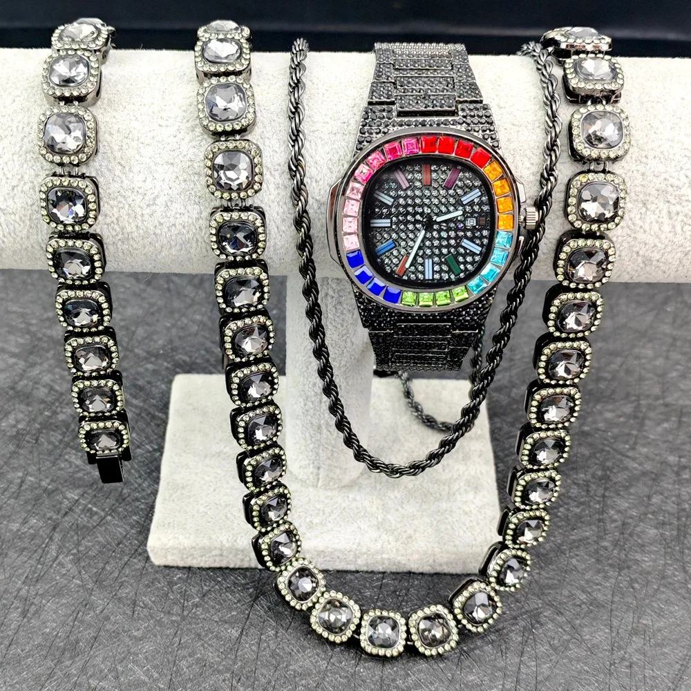 Icebox Jewelry Watches - Purco Black Watch Tennis Chain Hip